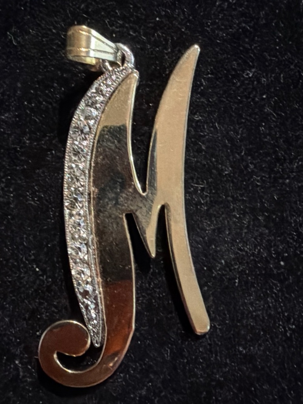 Silver-Tone 'M' Initial Pendant Necklace with Crystal Accents